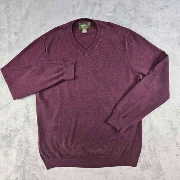 Eddie Bauer Sweater Men's Large Tall Burgundy Cotton Cashmere Blend Pullover‎ - Picture 1 of 9